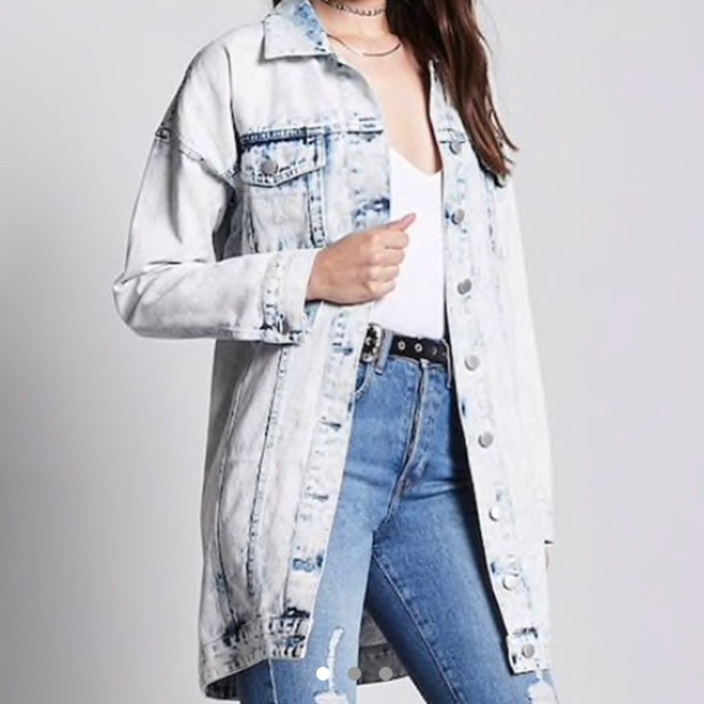 Grunge acid washed denim duster jacket